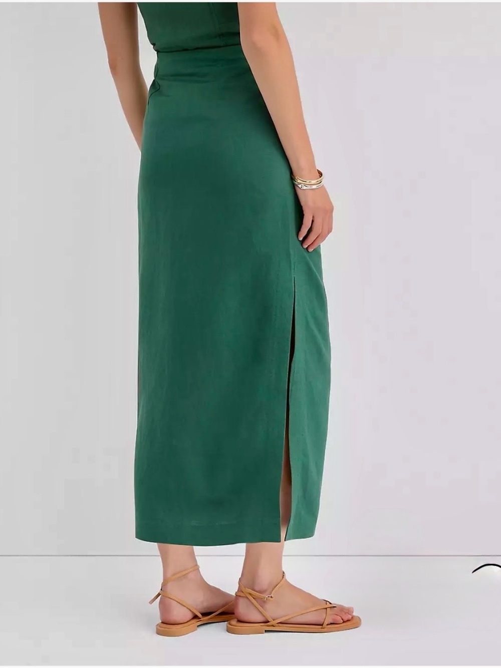 LOFT Ruched Linen Midi Skirt - Picture 2 of 6